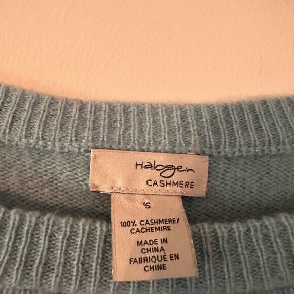 Halogen Light Blue Cashmere Crewneck Light Blue Sweater Side Slits Size Small - Picture 3 of 4
